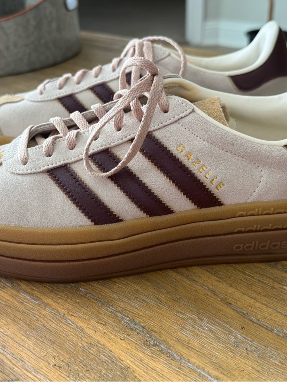 adidas Gazelle Women's Sneaker — Light Pink with Burgundy Stripes